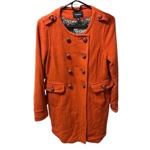 Lands’ End Double Breasted Orange Long Wool Peacoat SIZE 10